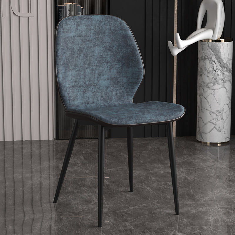 Leather Contemporary Wingback Side Chair Kitchen Dining Chair With Metal Legs