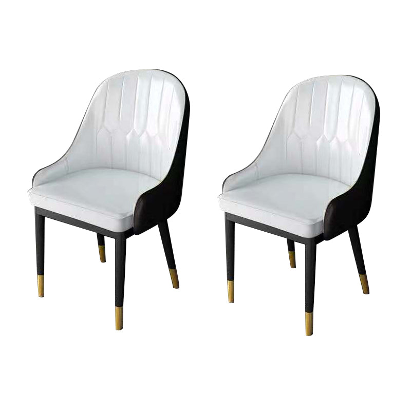 Glam Style Faux Leather Chair Parsons Dining Chair for Home with Black Legs