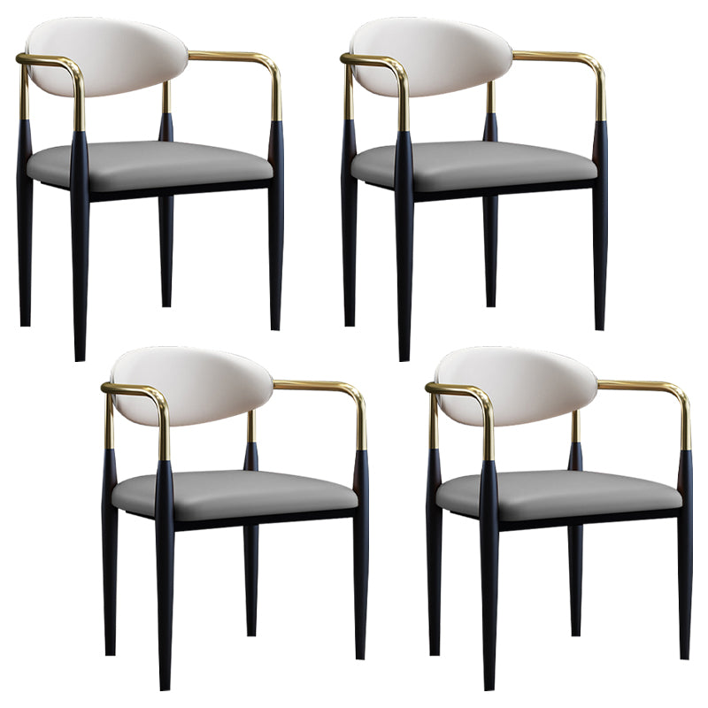 Scandinavian Style Open Back Dining Chair Black Finish Metal Upholstered Side Chair for Home Use