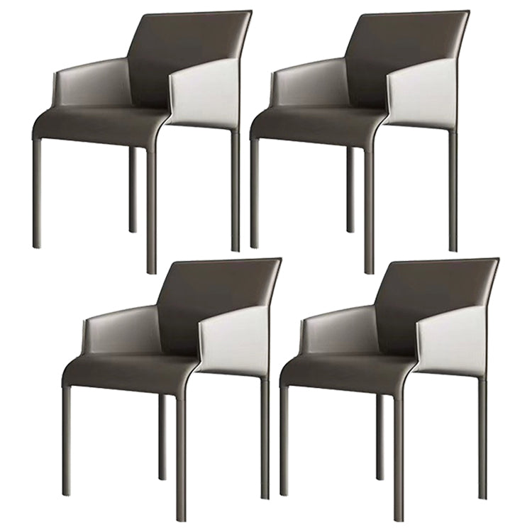 Contemporary Style Metal Dining Arm Chair Matte Finish Square Dining Chair for Home Use