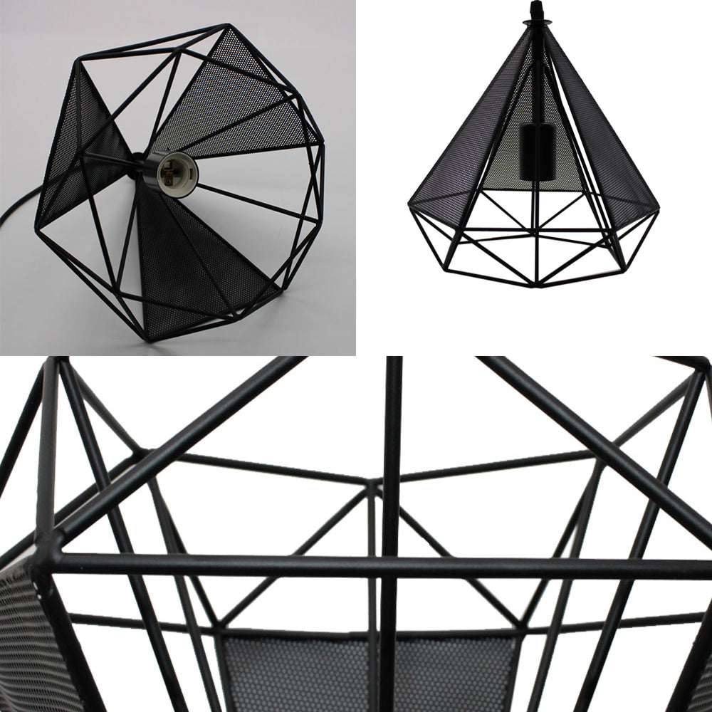 Black Diamond Cage Hanging Light Retro Style Metallic 3 Heads Dining Room Pendant Lighting with Round/Linear Canopy