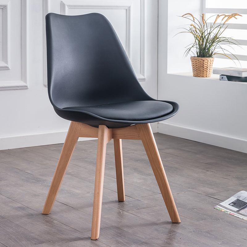 Nordic Glam Style Leather Dining Chair Armless Chair with Wooden Legs for Kitchen