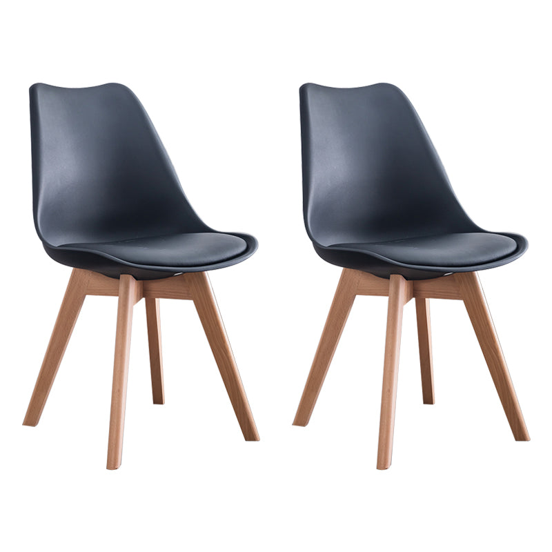 Nordic Glam Style Leather Dining Chair Armless Chair with Wooden Legs for Kitchen