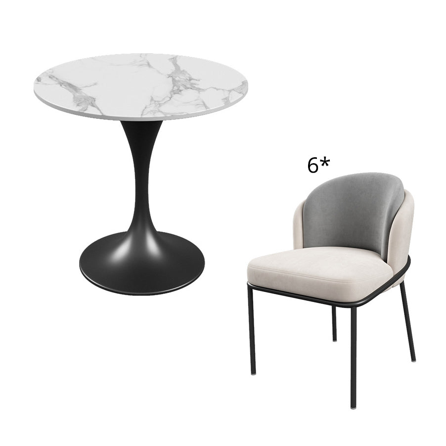 Scandinavian Dining Table Set with Marble Dining Table and Cushion Chairs