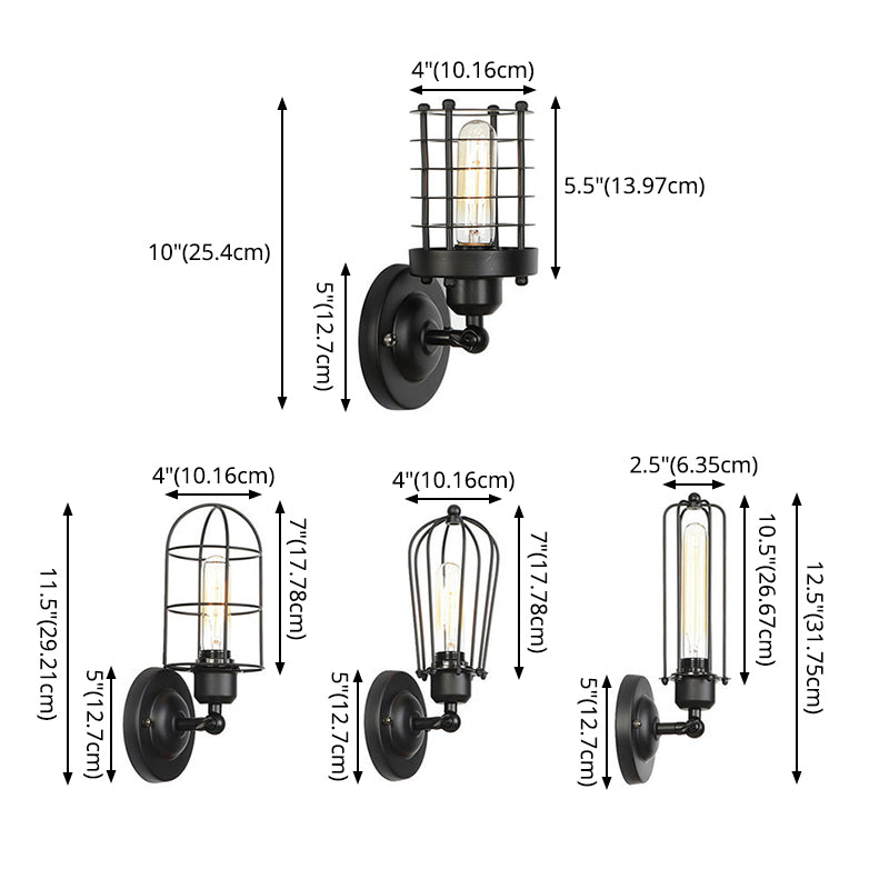 Black Industrial Sconce Light Fixtures Wrought Iron Wall Lamp Sconce for Hallway