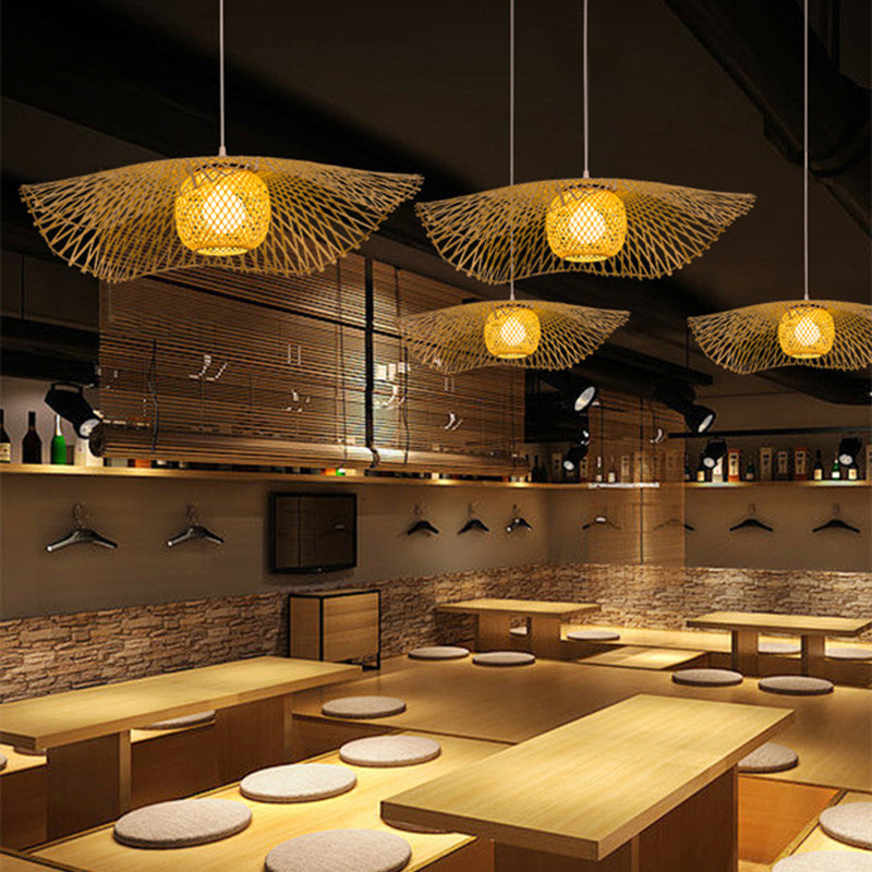 Chinese Twist Pendant Lighting Fixtures Rattan Hanging Light with Hanging Cord for Restaurant