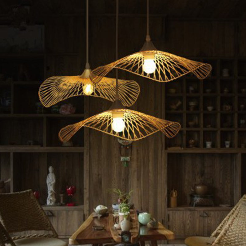 Chinese Twist Pendant Lighting Fixtures Rattan Hanging Light with Hanging Cord for Restaurant