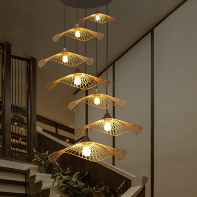 Chinese Twist Pendant Lighting Fixtures Rattan Hanging Light with Hanging Cord for Restaurant