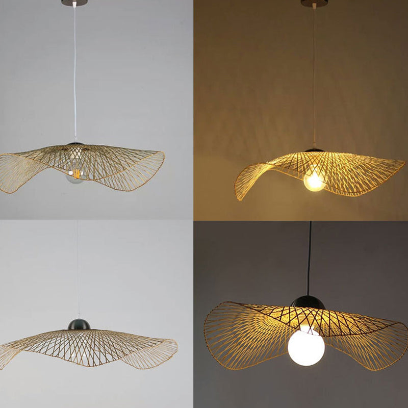 Chinese Twist Pendant Lighting Fixtures Rattan Hanging Light with Hanging Cord for Restaurant