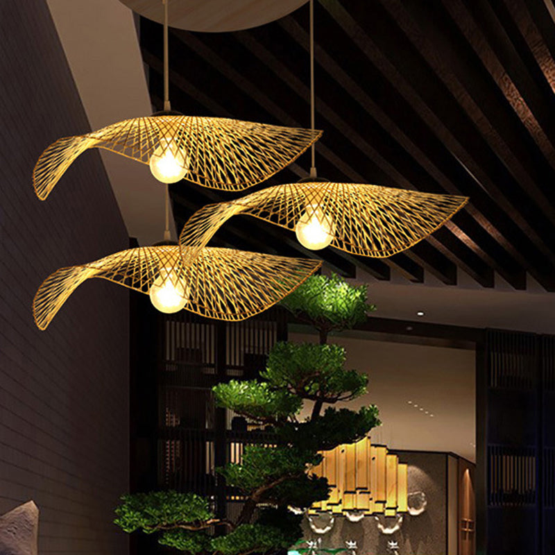 Chinese Twist Pendant Lighting Fixtures Rattan Hanging Light with Hanging Cord for Restaurant