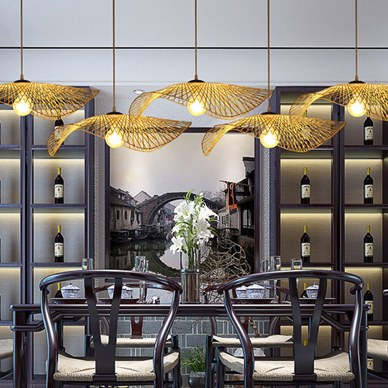 Chinese Twist Pendant Lighting Fixtures Rattan Hanging Light with Hanging Cord for Restaurant