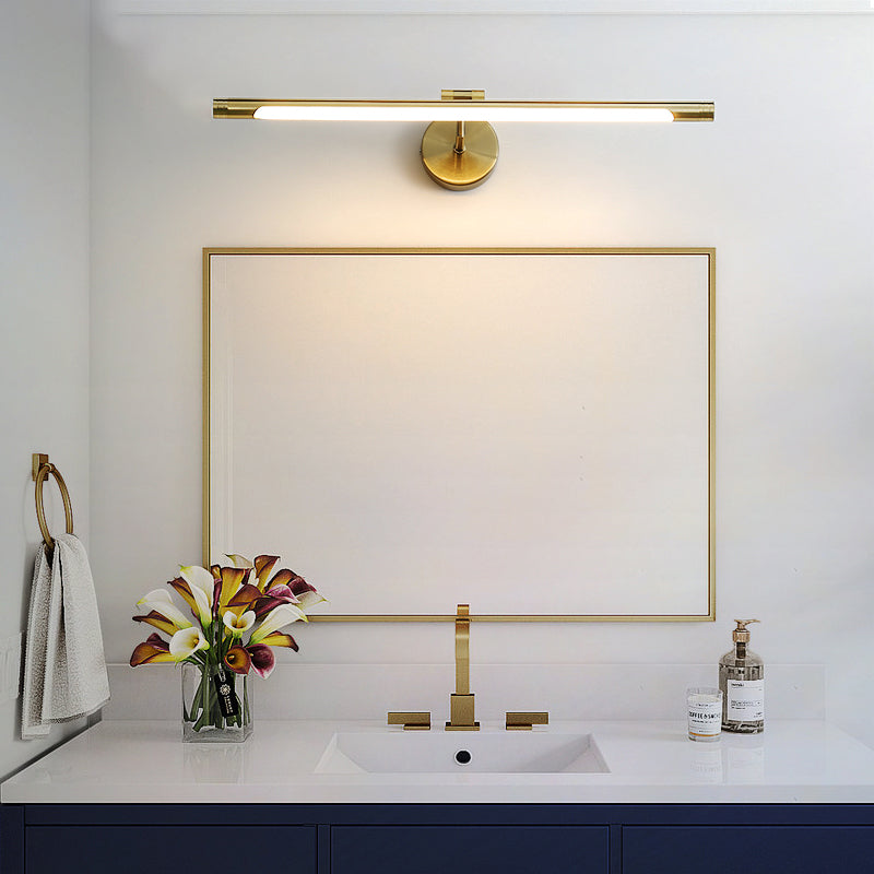 1-Light Linear Shade Wall Sconce Modern Simple Style Mirror Wall Lighting in Brass