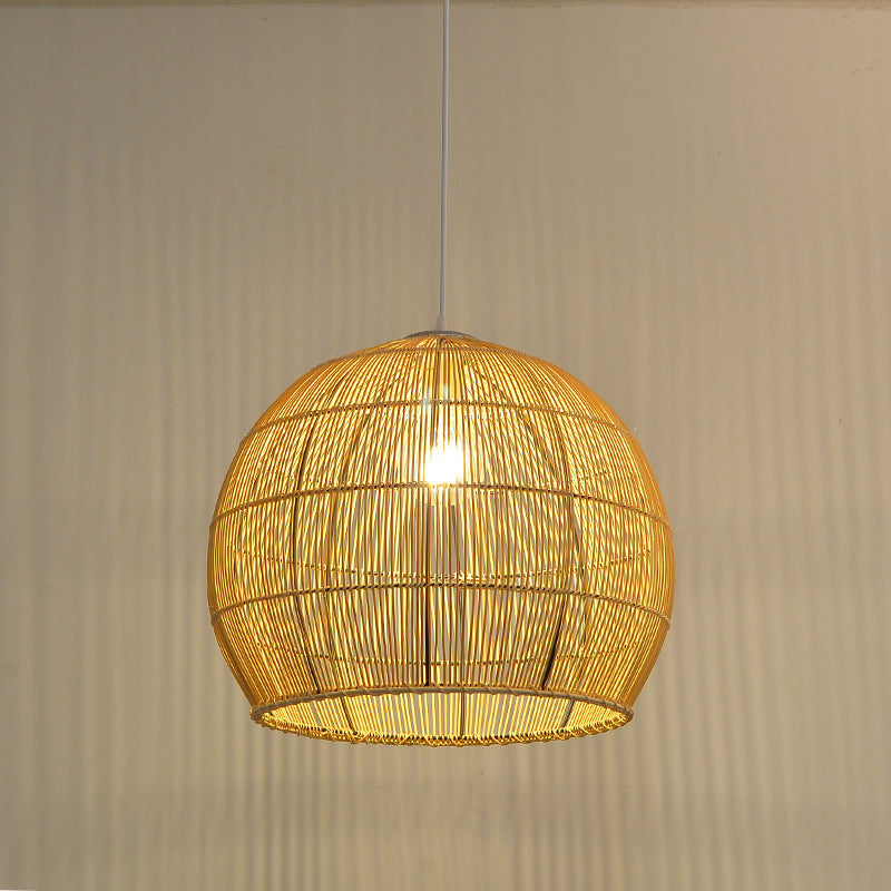 Beige Asia Pendulum Light Dome Dome Rattan Light Assiction Assiction Light for Dining Room