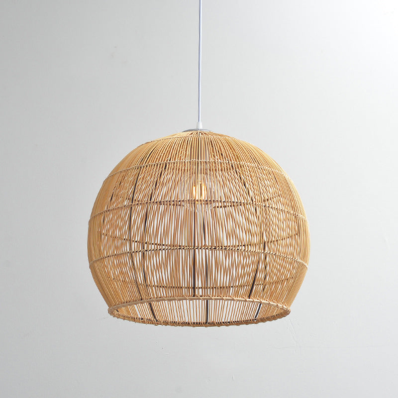 Beige Asia Pendulum Light Dome Dome Rattan Light Assiction Assiction Light for Dining Room