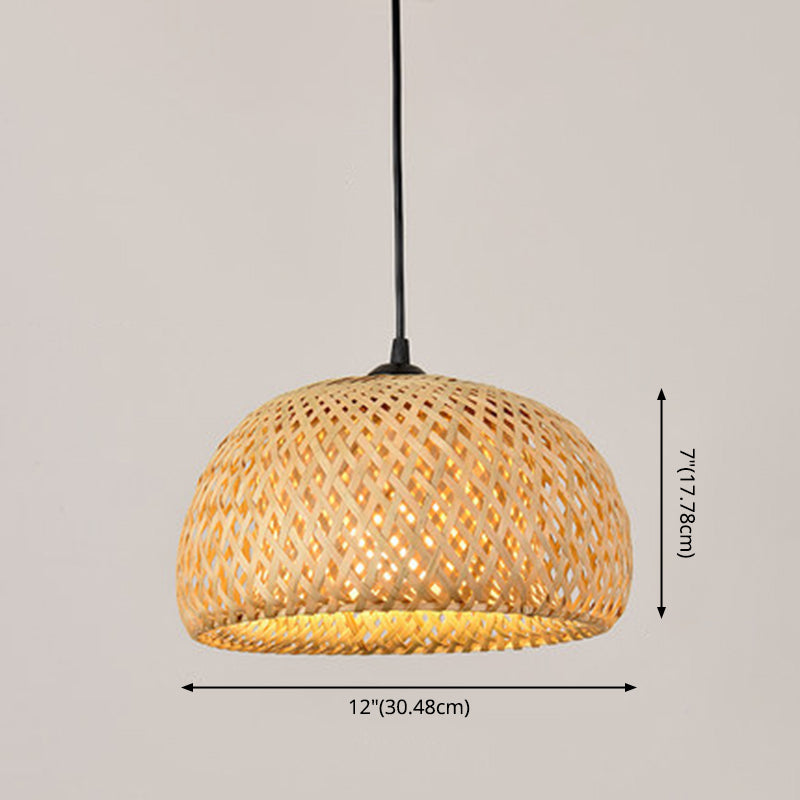 Japanese Bamboo Pendant Light Fixture 1-Light Beige Hanging Ceiling Light