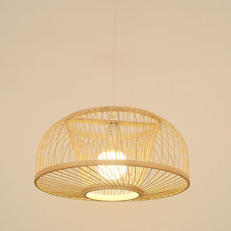 Asia Bamboo Apco di soffitto Luce a 1 luce Dome Beige Affermazione a sospensione Luce a sospensione