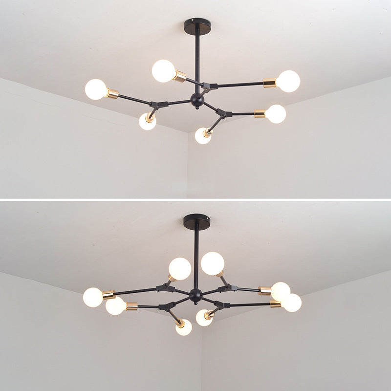 Multi -Light -Metall -Kronleuchter Licht Industrial Black Pendelleuchte für Wohnzimmer