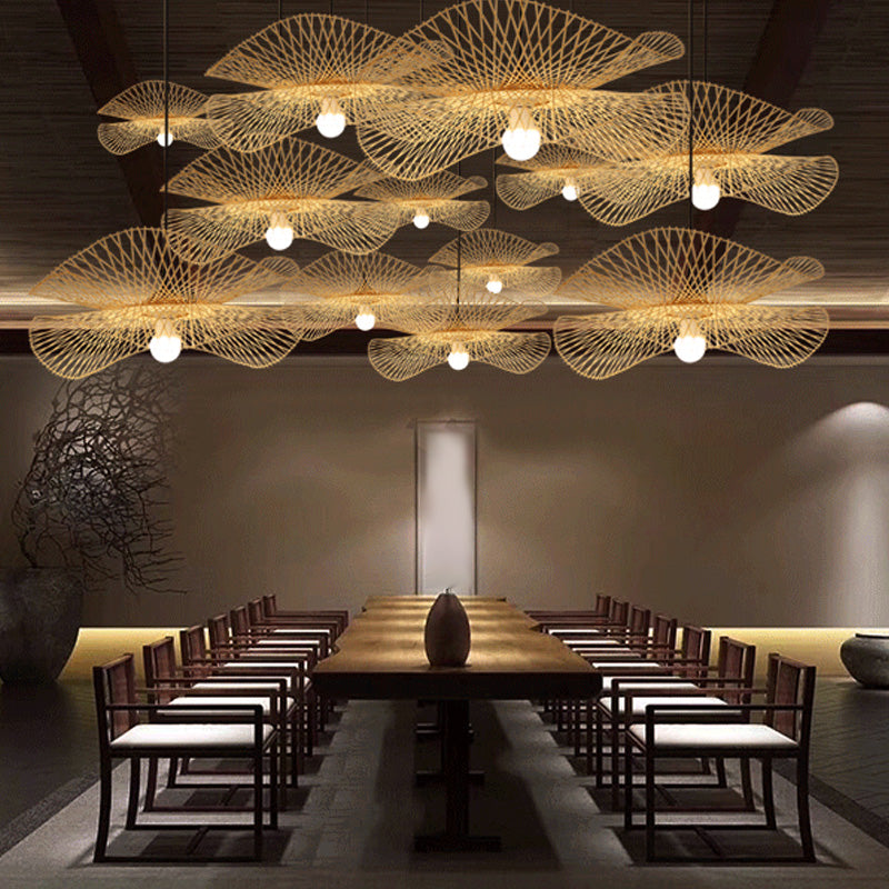 Chinese Twist Pendant Lighting Fixtures Rattan Hanging Light with Hanging Cord for Restaurant