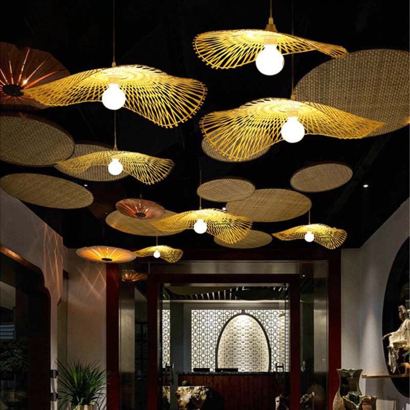 Chinese Twist Pendant Lighting Fixtures Rattan Hanging Light with Hanging Cord for Restaurant