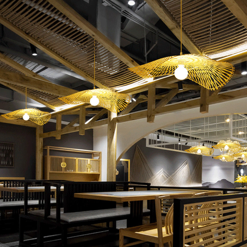 Chinese Twist Pendant Lighting Fixtures Rattan Hanging Light with Hanging Cord for Restaurant