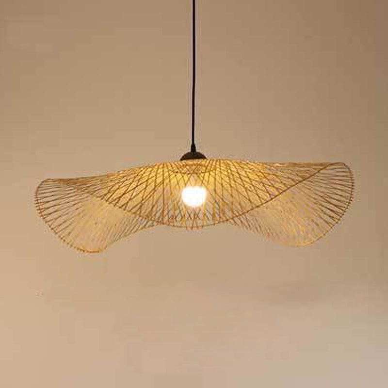 Chinese Twist Pendant Lighting Fixtures Rattan Hanging Light with Hanging Cord for Restaurant