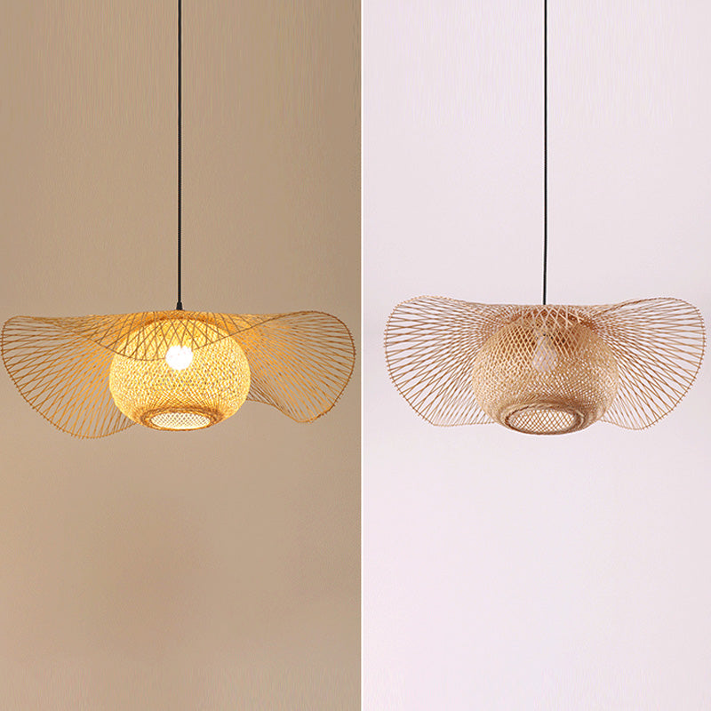 Chinese Twist Pendant Lighting Fixtures Rattan Hanging Light with Hanging Cord for Restaurant