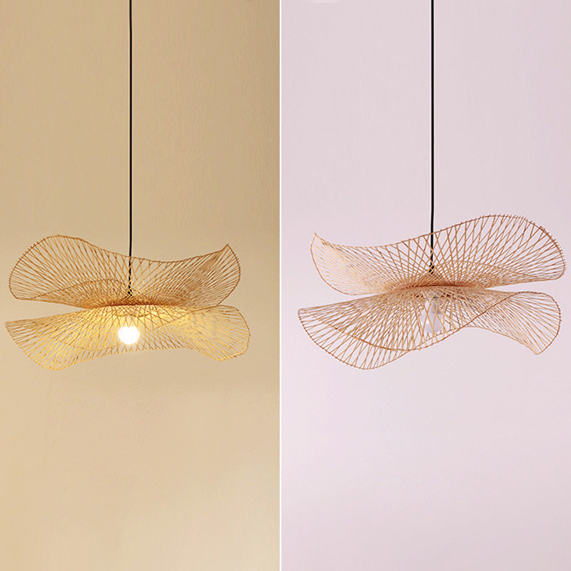 Chinese Twist Pendant Lighting Fixtures Rattan Hanging Light with Hanging Cord for Restaurant