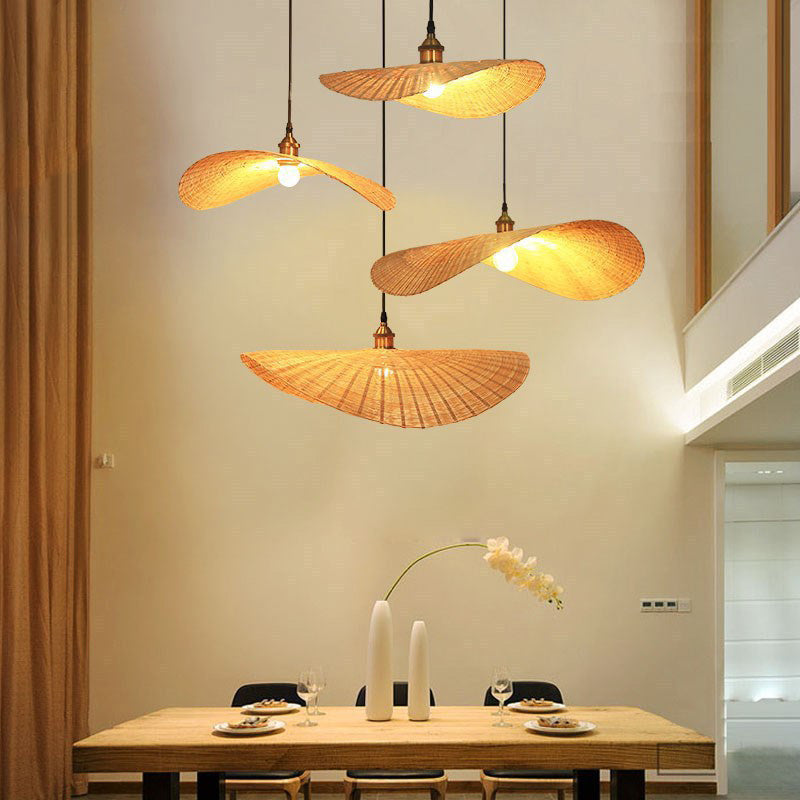 Chinese Hat Shape Pendant Lighting Fixtures Rattan Hanging Light for Restaurant