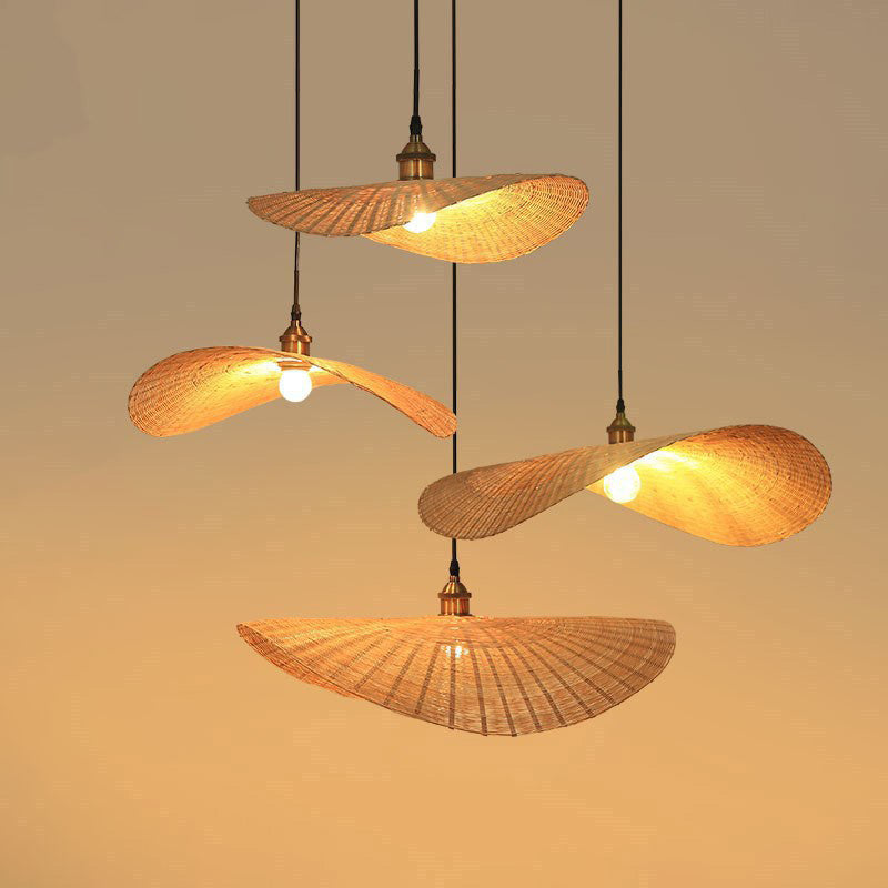 Chinese Hat Shape Pendant Lighting Fixtures Rattan Hanging Light for Restaurant