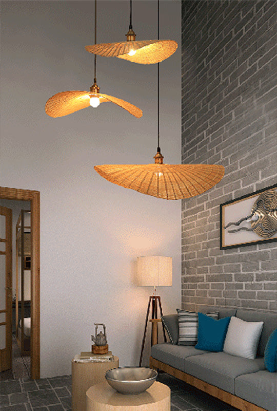 Chinese Hat Shape Pendant Lighting Fixtures Rattan Hanging Light for Restaurant