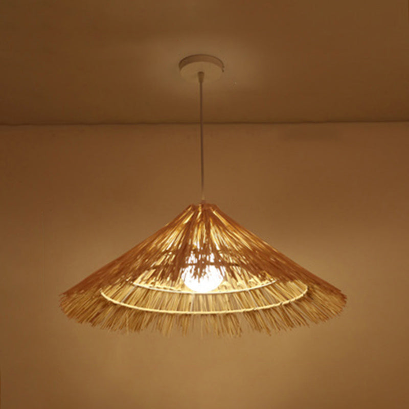 Apparecchiatura a sospensione a forma di ristorante a forma di cono rattan asiatico luce a soffitto appeso