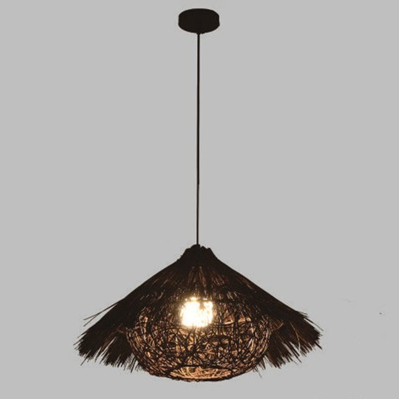 Apparecchiatura a sospensione a forma di ristorante a forma di cono rattan asiatico luce a soffitto appeso