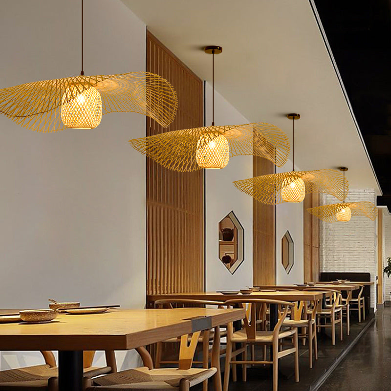 Twist Suspension Pendant Light Asia Asia Bamboo Restaurant de plafond suspendu en beige