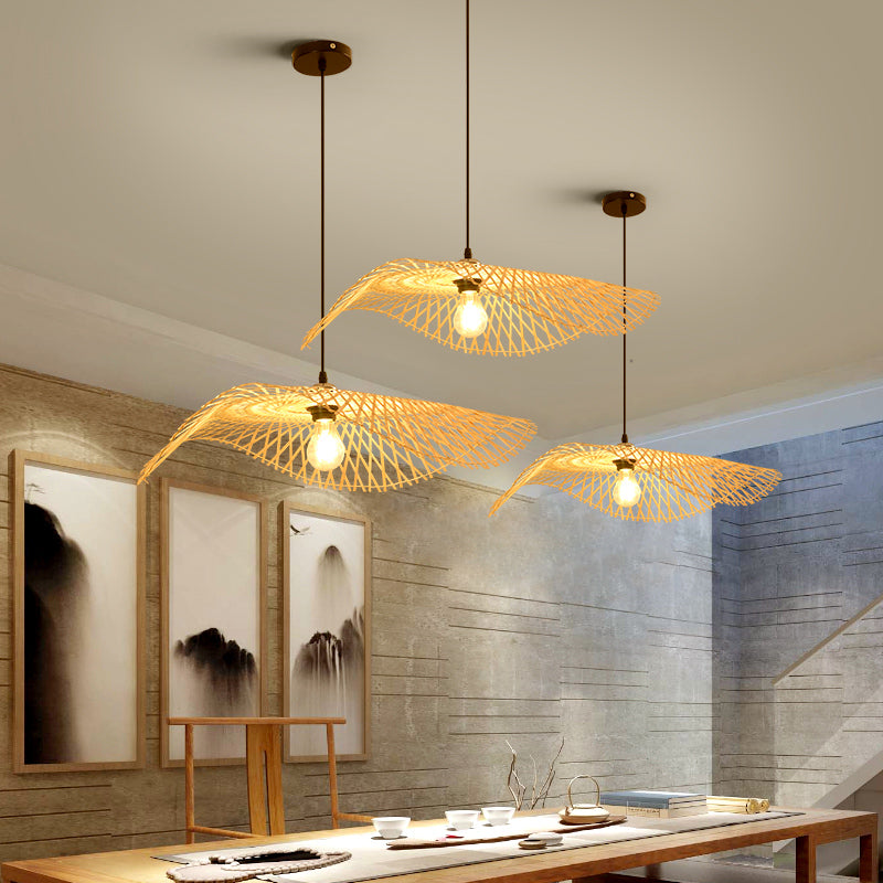 Twist Suspension Pendant Light Asia Asia Bamboo Restaurant de plafond suspendu en beige