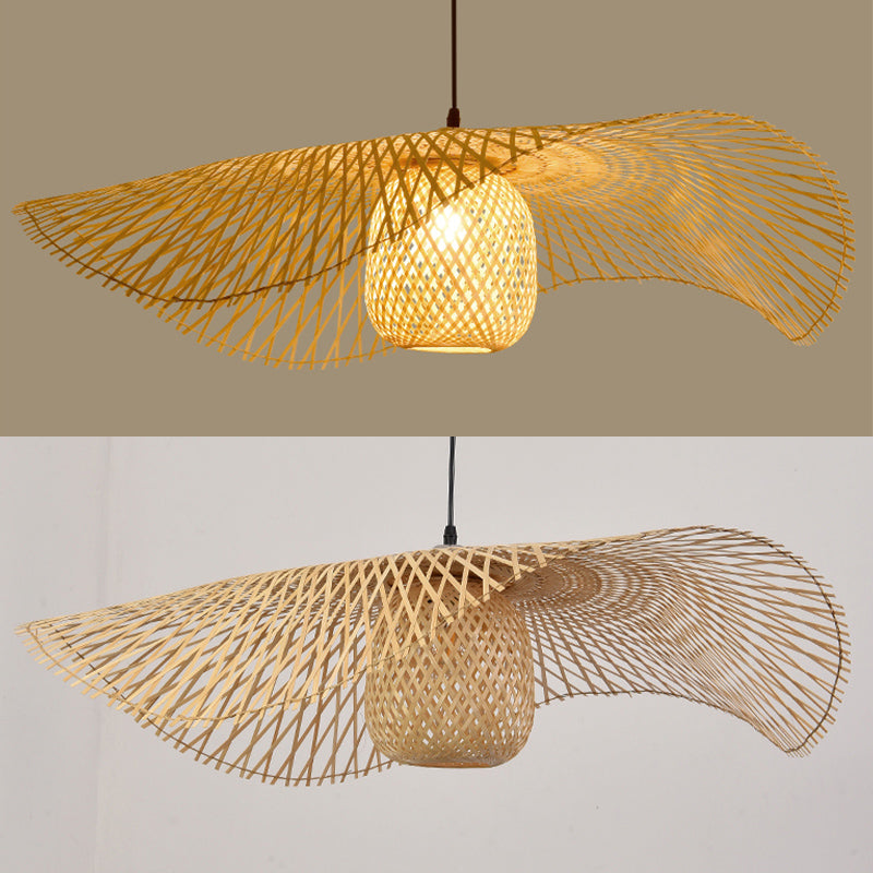 Twist Suspension Pendant Light Asia Asia Bamboo Restaurant de plafond suspendu en beige