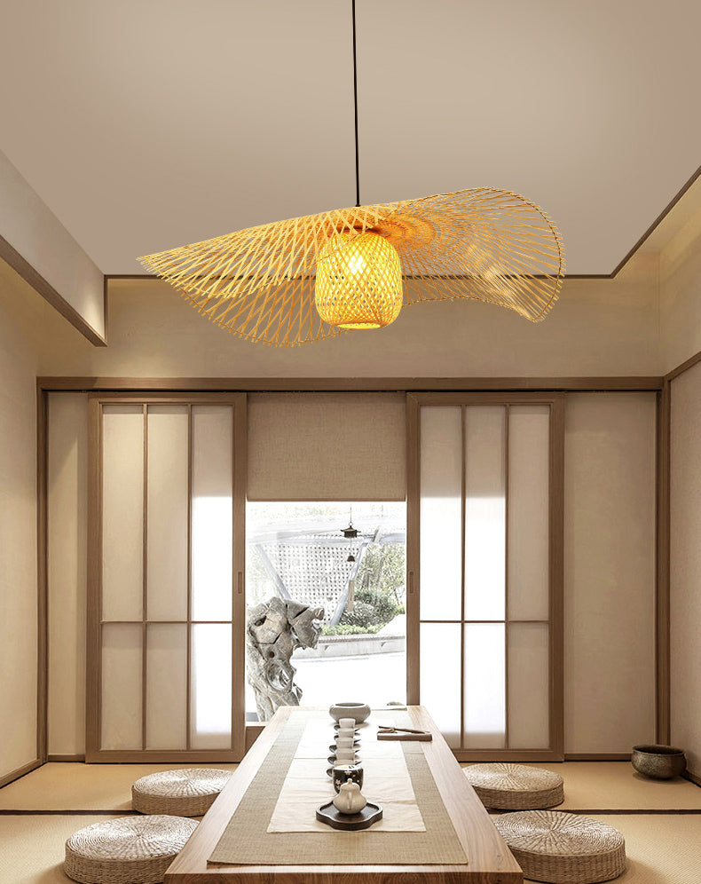 Twist Suspension Pendant Light Asia Asia Bamboo Restaurant de plafond suspendu en beige