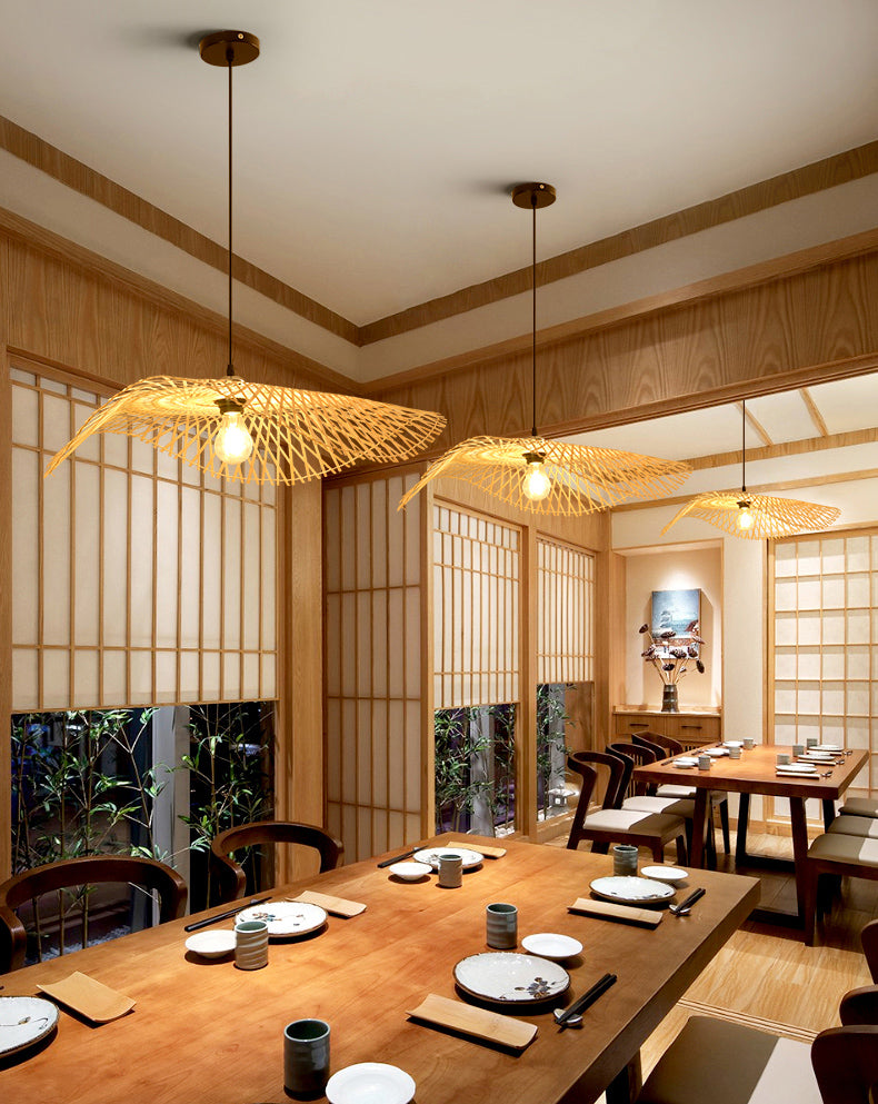 Twist Suspension Pendant Light Asia Asia Bamboo Restaurant de plafond suspendu en beige