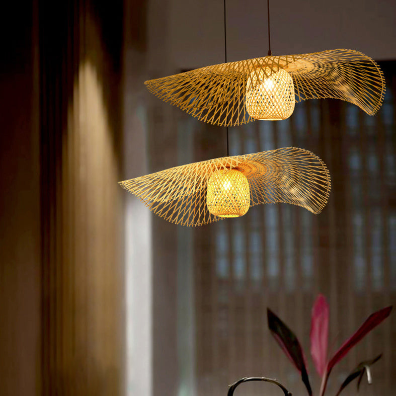 Twist Suspension Pendant Light Asia Asia Bamboo Restaurant de plafond suspendu en beige