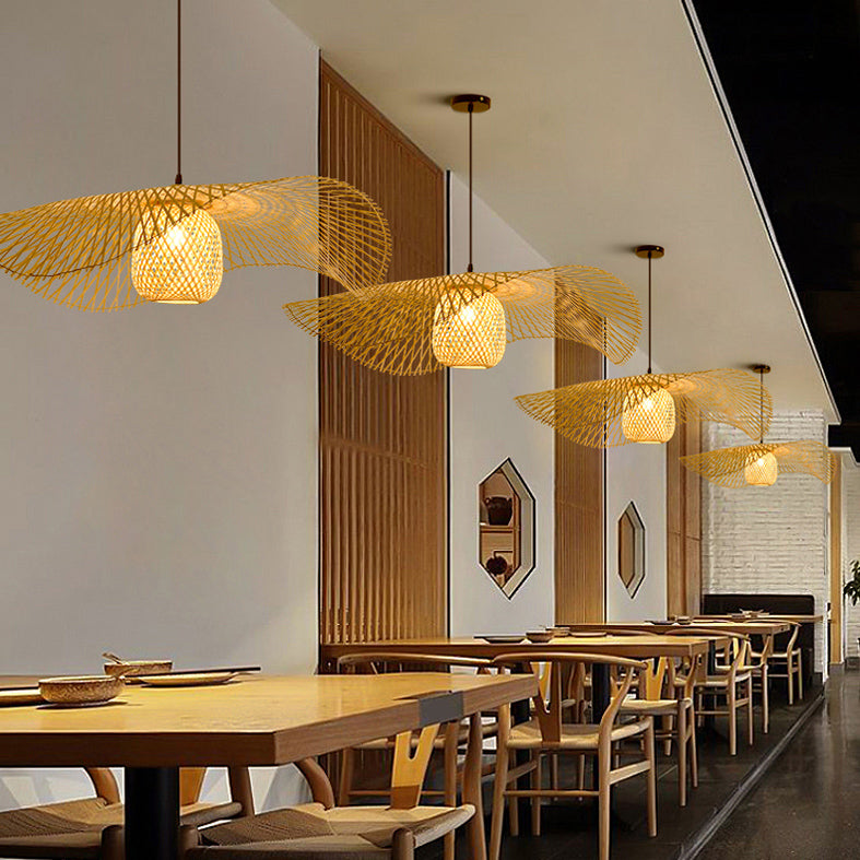 Twist Suspension Pendant Light Asia Asia Bamboo Restaurant de plafond suspendu en beige