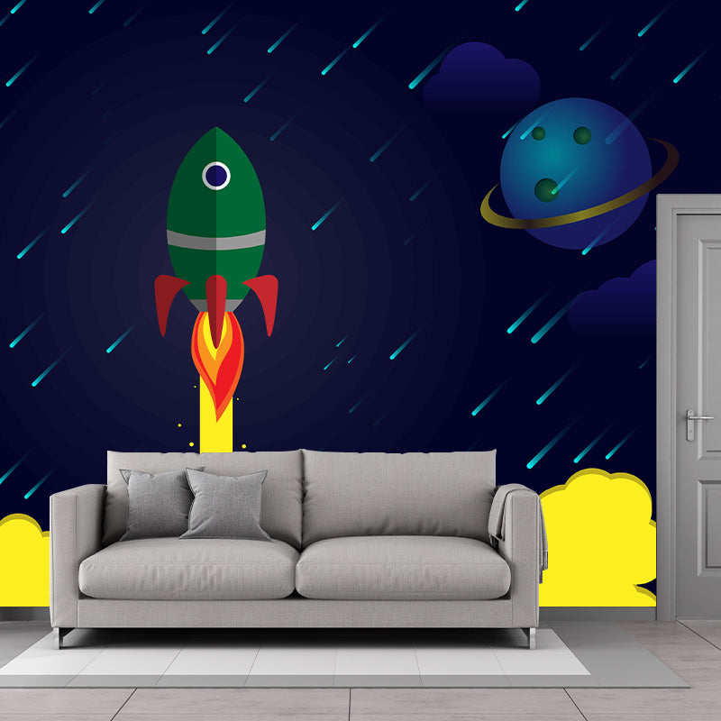 Rocket Launching Wallpaper Mural Creative Wall Covering for Kids Nursery Bedroom