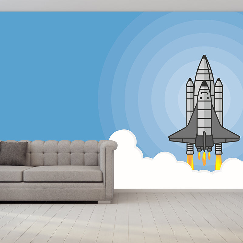 Rocket Launching Wallpaper Mural Creative Wall Covering for Kids Nursery Bedroom