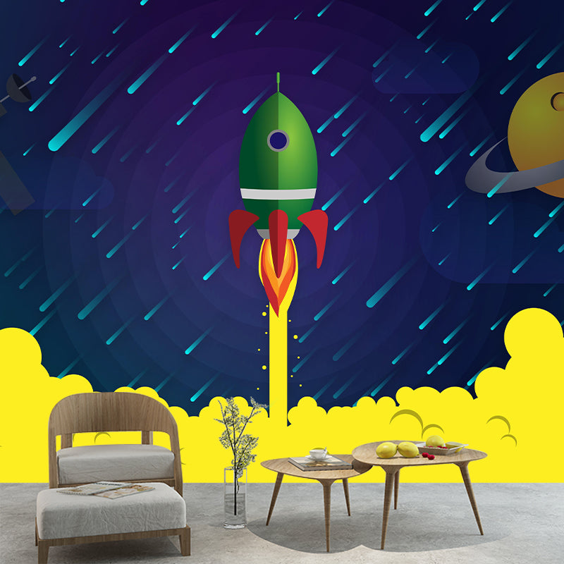 Rocket Launching Wallpaper Mural Creative Wall Covering for Kids Nursery Bedroom