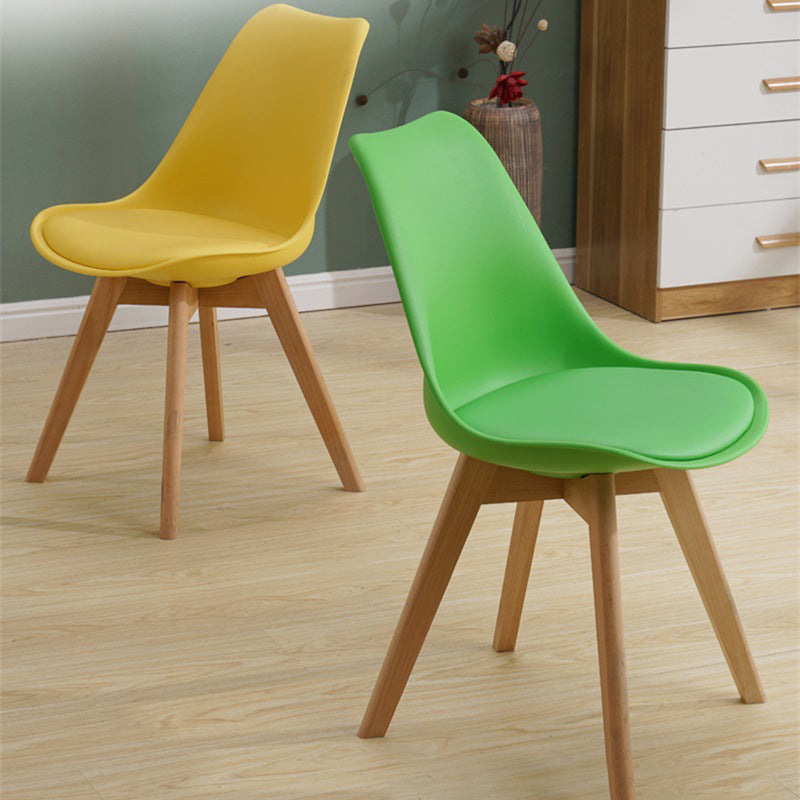 Scandinavian Restaurant Wood Side Chair Colorful Solid Back Dining Chair