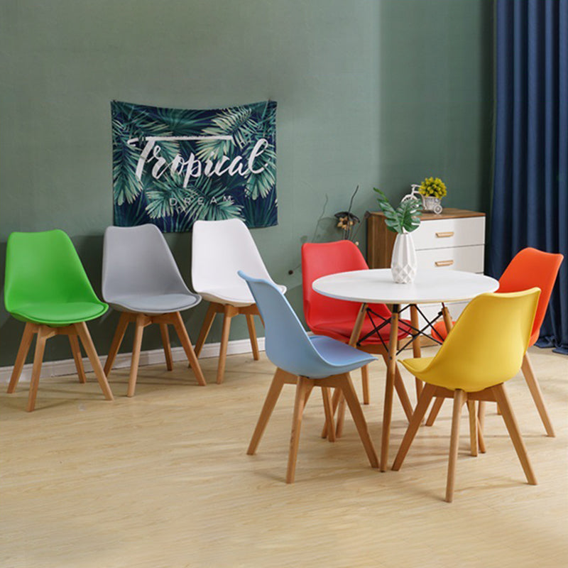 Scandinavian Restaurant Wood Side Chair Colorful Solid Back Dining Chair