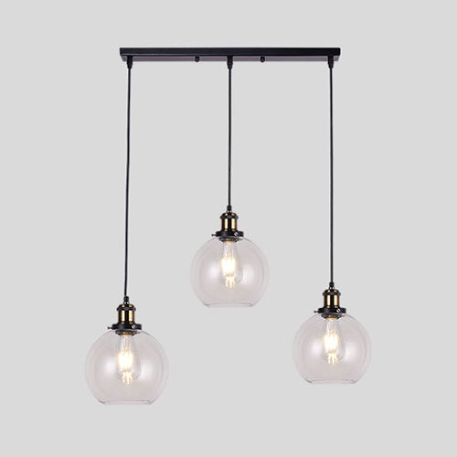3-Light Round/Barn/Admix Multiple Lamp Pendant Industrial Style Brass Clear Glass Hanging Light Kit