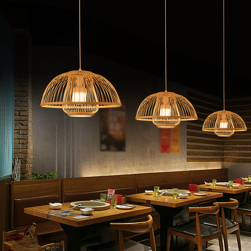 Luminaires d'éclairage pendentif chinois rotin léger au rotin avec cordon suspendu pour le restaurant