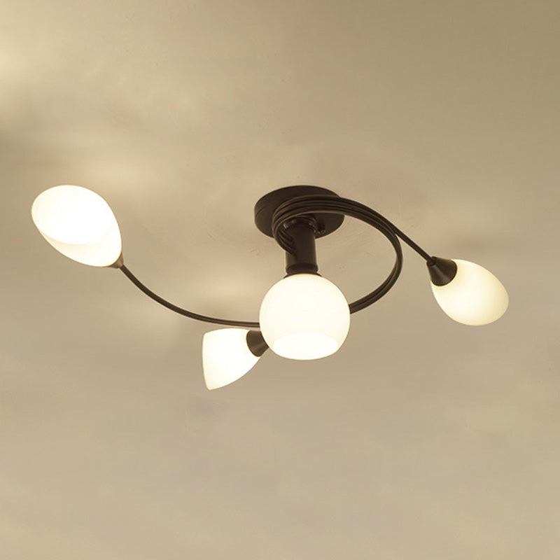 Glass Swirl Semi Flush Mount Black Multi Light Traditioneel plafondlicht voor woonkamer