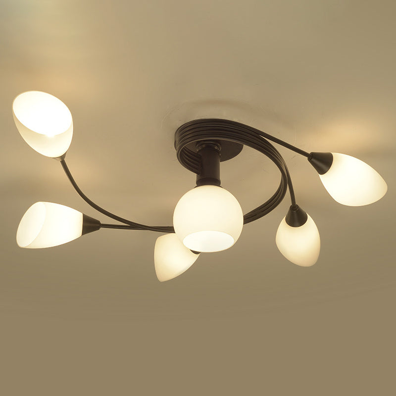 Glas Wirbel halb Flush Mount Black Multi Light Traditionelle Deckenleuchte für Wohnzimmer