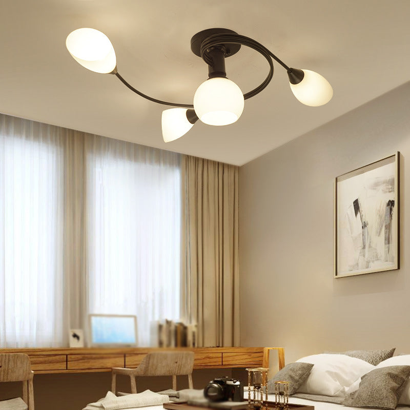 Glass Swirl Semi Flush Mount Black Multi Light Traditioneel plafondlicht voor woonkamer