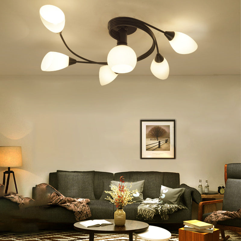 Glass Swirl Semi Flush Mount Black Multi Light Traditional Ceiling Light for Living Room